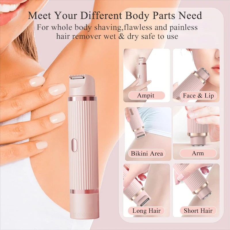 Electric Razors for Women Waterproof  Bikini Trimmer Face Shaver for Underarms Legs Ladies Body Trimmer Hair Removal Pink Purple