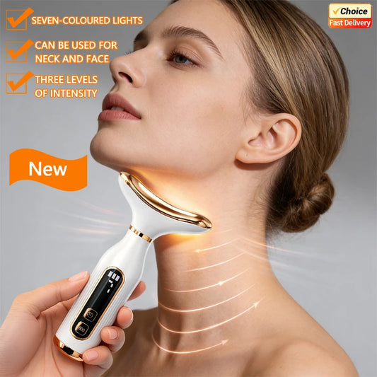 Portable 7 Colors LED Light Therapy Face Neck Massager 3 Gears Adjustable Gentle Vibration Anti Wrinkle Skin Tightening Lifting